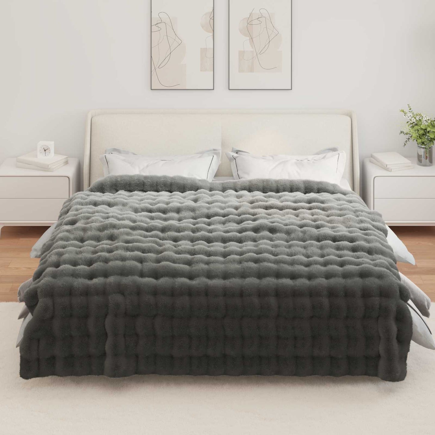 vidaXL Faux Rabbit Fur Blanket 4 pcs Dark Grey 240 x 270 cm Polyester