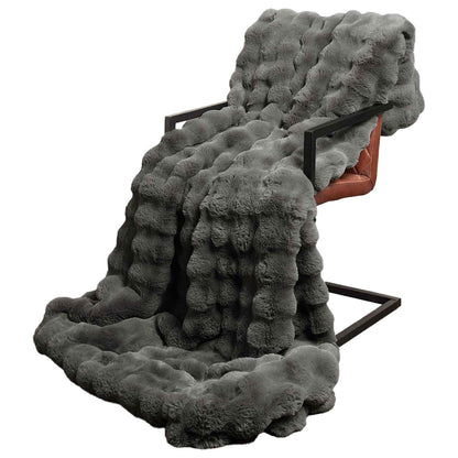 vidaXL Faux Rabbit Fur Blanket 4 pcs Dark Grey 240 x 270 cm Polyester