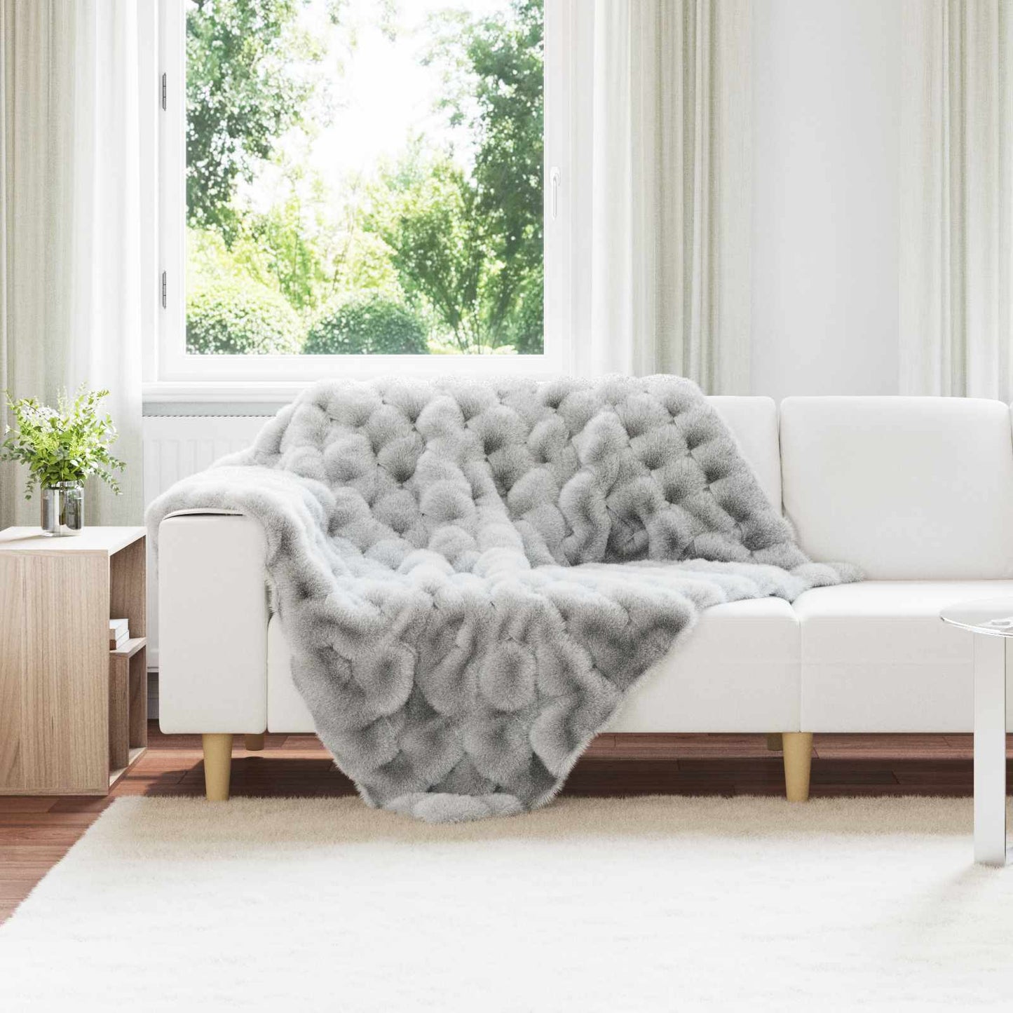 vidaXL Anti-Slip Faux Rabbit Fur Blanket Olite Grey 130 x 150 cm
