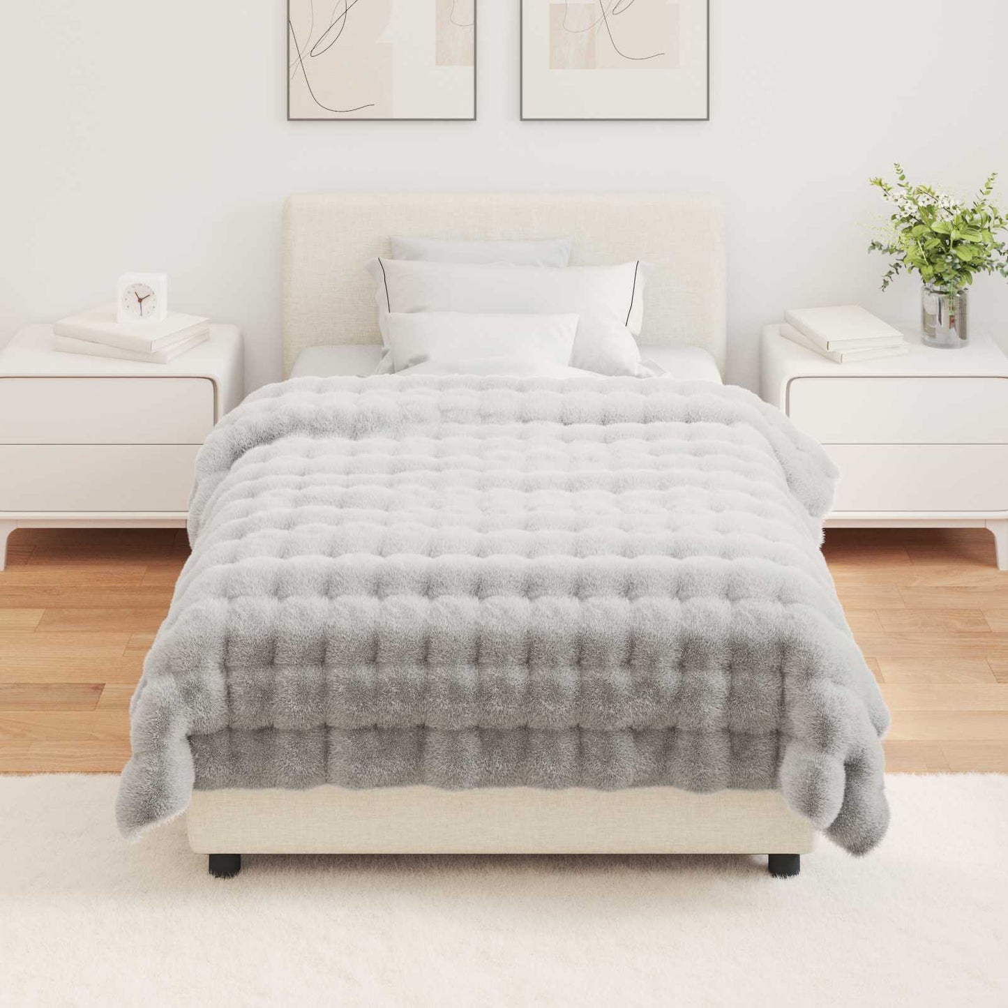 vidaXL Anti-Slip Faux Rabbit Fur Blanket Olite Grey 130 x 150 cm