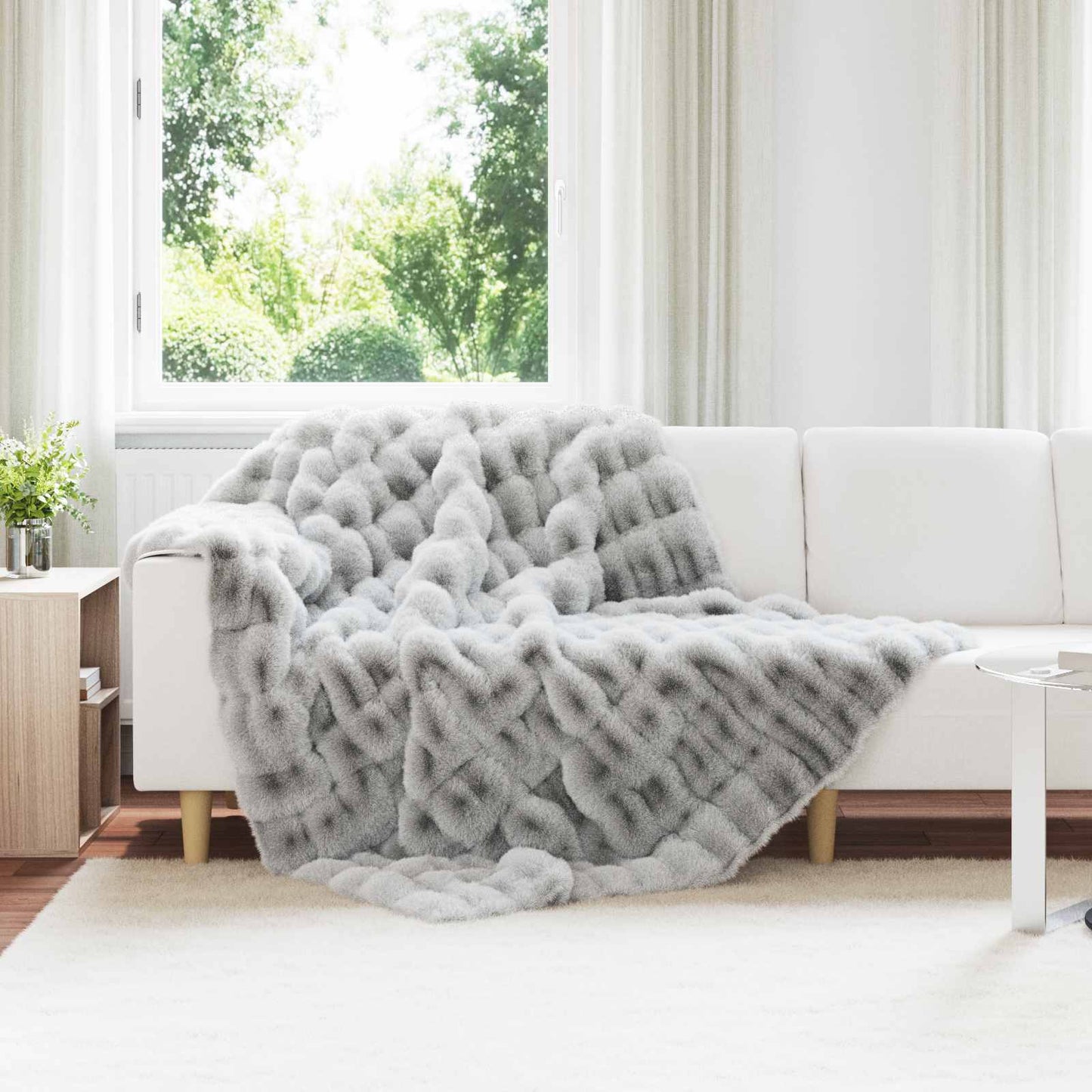 vidaXL Anti-Slip Faux Rabbit Fur Blanket Olite Grey 150 x 220 cm