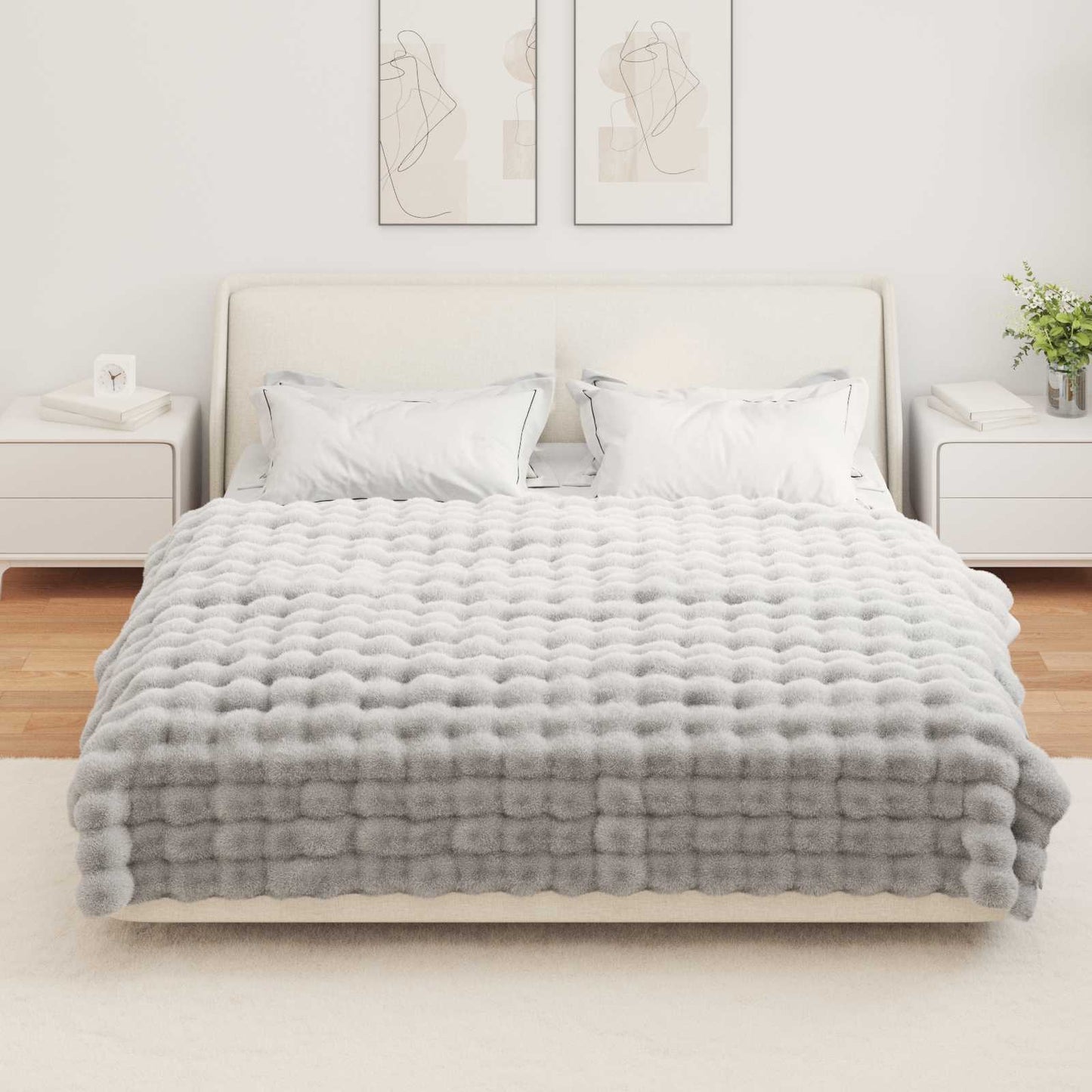 vidaXL Anti-Slip Faux Rabbit Fur Blanket Olite 4 pcs Grey 150 x 220 cm