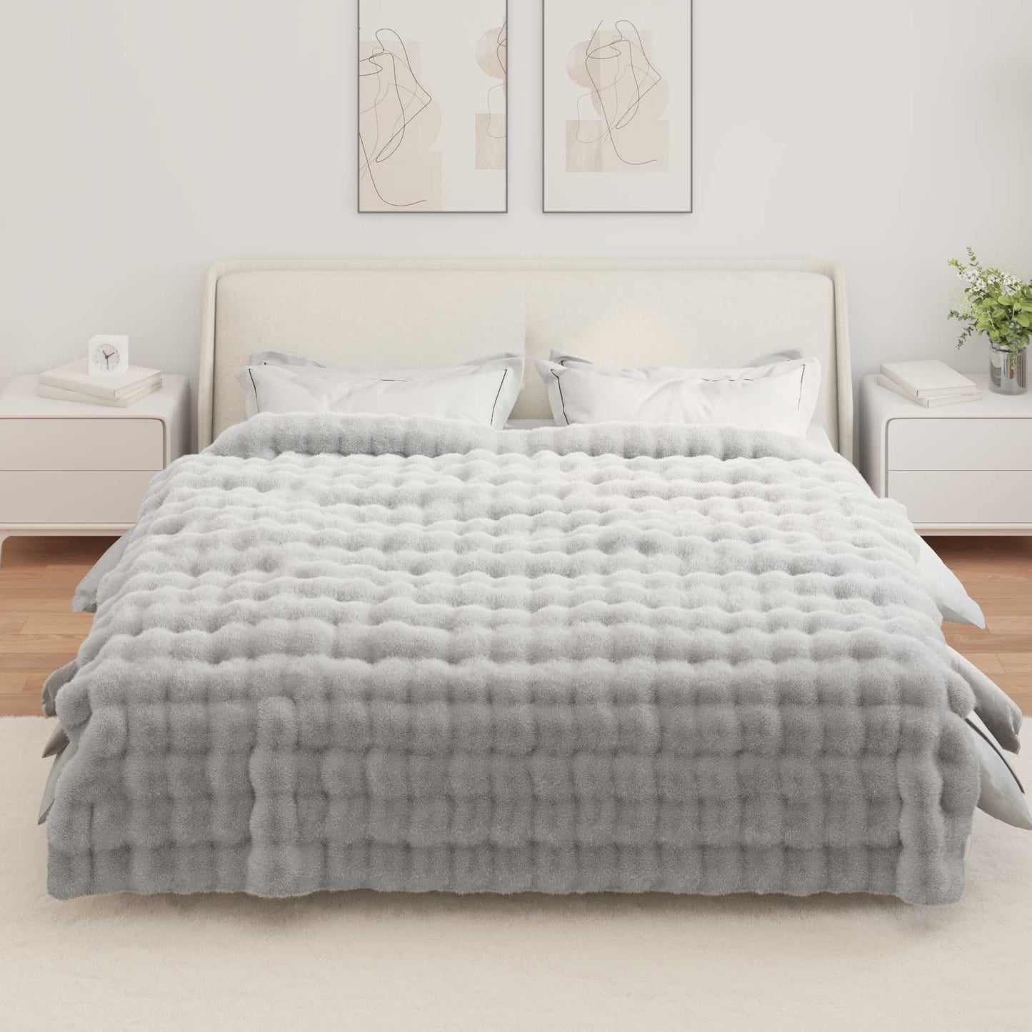 vidaXL Anti-Slip Faux Rabbit Fur Blanket Olite 4 pcs Grey 220 x 240 cm