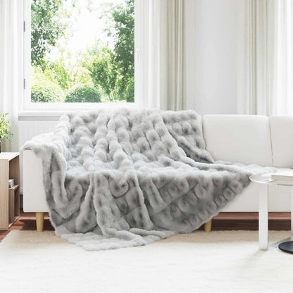 vidaXL Anti-Slip Faux Rabbit Fur Blanket Olite 4 pcs Grey 240 x 270 cm