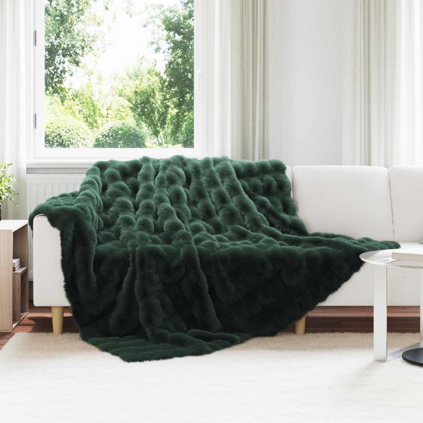 vidaXL Anti-Slip Faux Rabbit Fur Blanket Olite Dark Green 220 x 240 cm