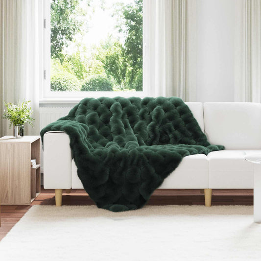vidaXL Faux Rabbit Fur Blanket 4 pcs Dark Green 130 x 150 cm Polyester