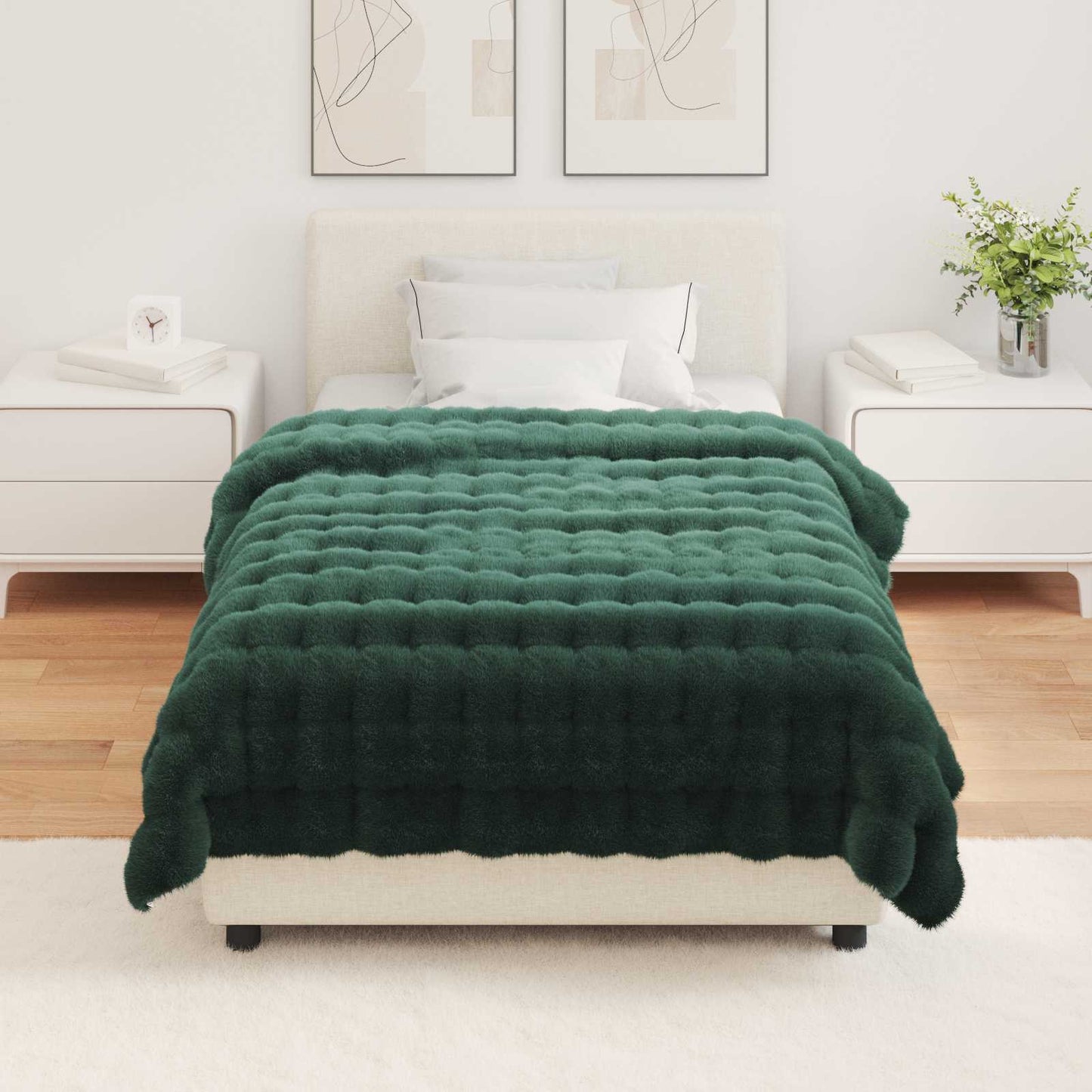 vidaXL Faux Rabbit Fur Blanket 4 pcs Dark Green 130 x 150 cm Polyester