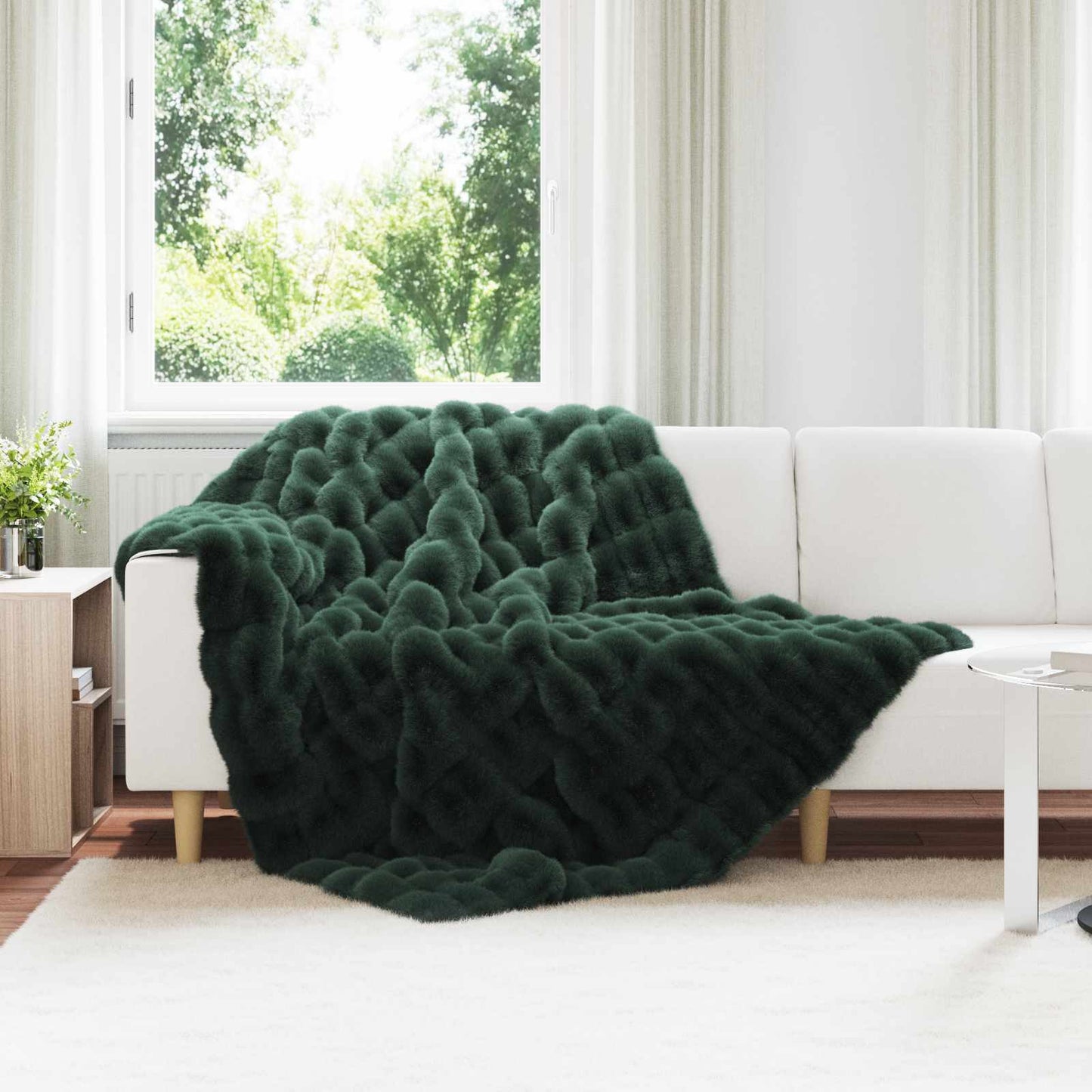 vidaXL Anti-Slip Faux Rabbit Fur Blanket Olite 4 pcs Dark Green