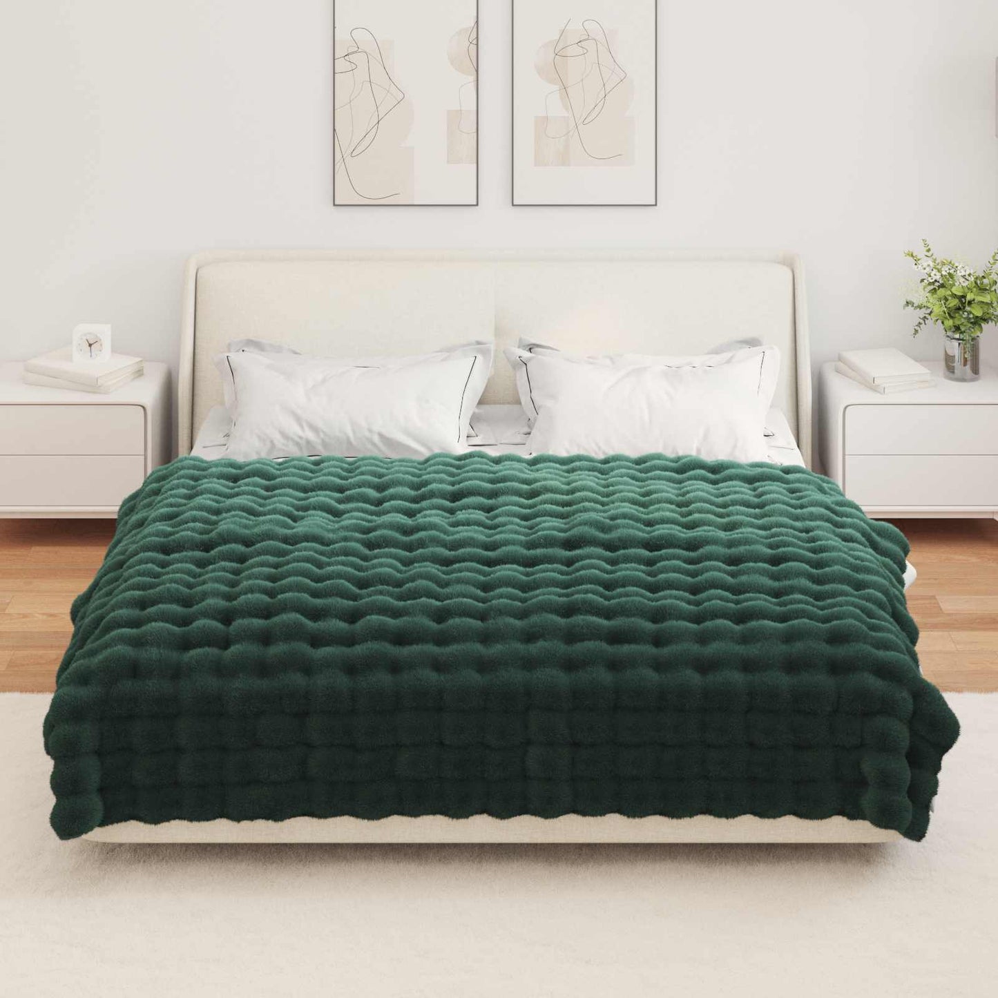 vidaXL Anti-Slip Faux Rabbit Fur Blanket Olite 4 pcs Dark Green
