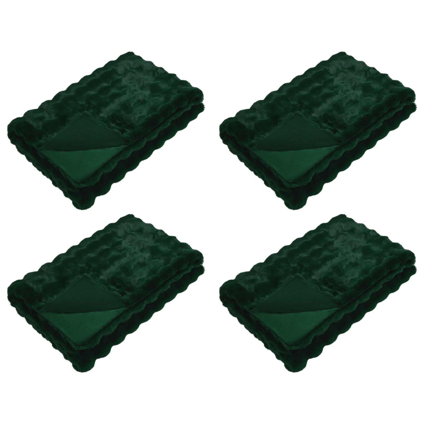 vidaXL Anti-Slip Faux Rabbit Fur Blanket Olite 4 pcs Dark Green