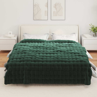 vidaXL Faux Rabbit Fur Blanket 4 pcs Dark Green 240 x 270 cm Polyester