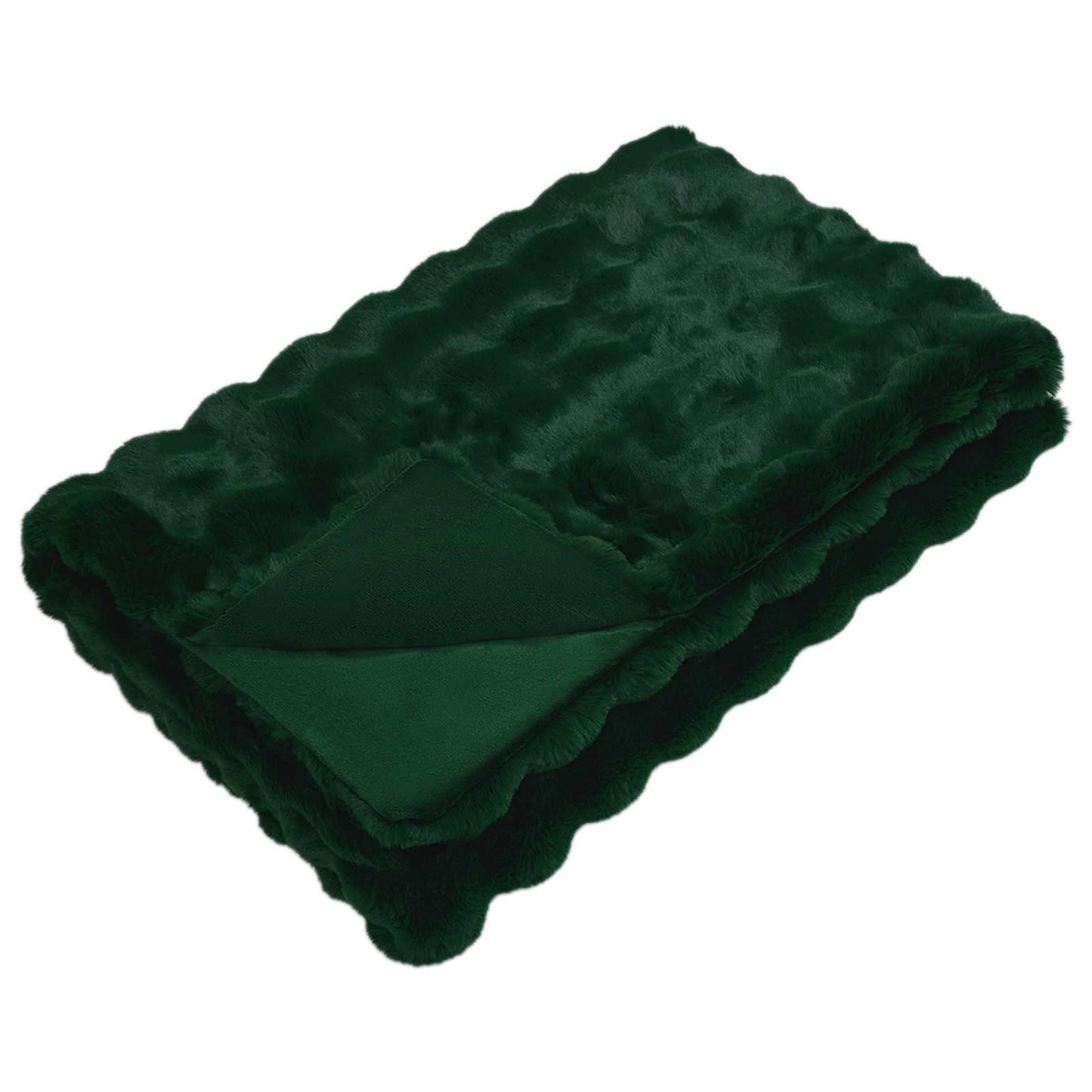 vidaXL Faux Rabbit Fur Blanket 4 pcs Dark Green 240 x 270 cm Polyester