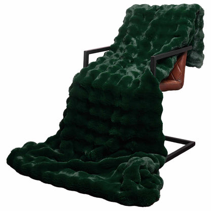 vidaXL Faux Rabbit Fur Blanket 4 pcs Dark Green 240 x 270 cm Polyester
