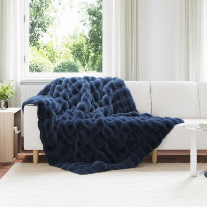 vidaXL Anti-Slip Faux Rabbit Fur Blanket Olite Marine Blue Polyester