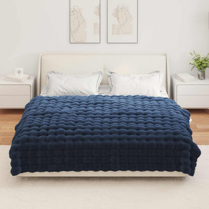 vidaXL Anti-Slip Faux Rabbit Fur Blanket Olite Marine Blue Polyester