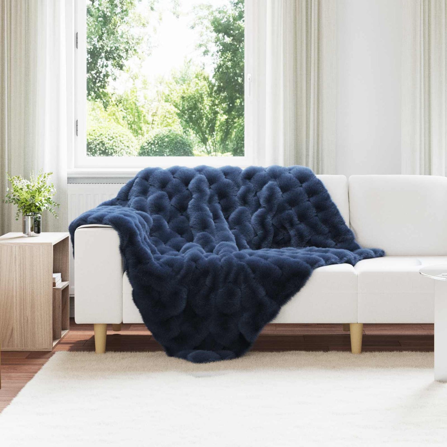 vidaXL Anti-Slip Faux Rabbit Fur Blanket Olite 4 pcs Marine Blue