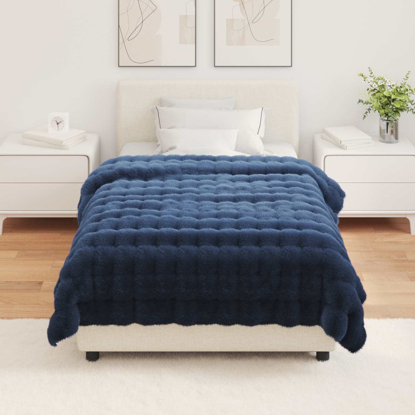 vidaXL Anti-Slip Faux Rabbit Fur Blanket Olite 4 pcs Marine Blue