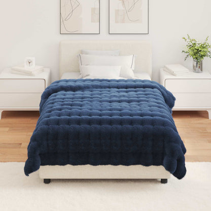 vidaXL Anti-Slip Faux Rabbit Fur Blanket Olite 4 pcs Marine Blue