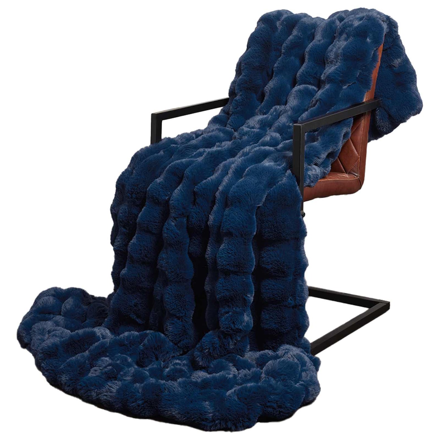 vidaXL Anti-Slip Faux Rabbit Fur Blanket Olite 4 pcs Marine Blue