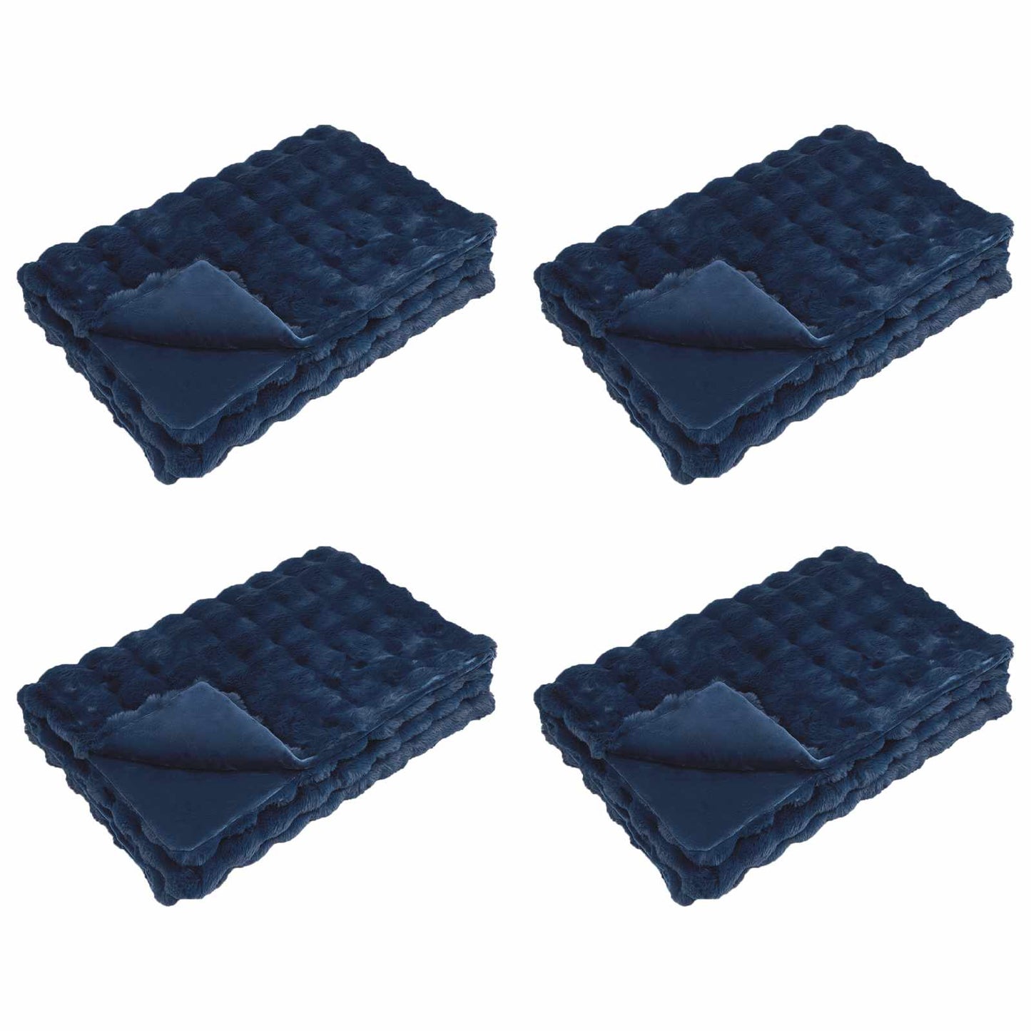vidaXL Faux Rabbit Fur Blanket 4 pcs Marine Blue 150 x 220 cm