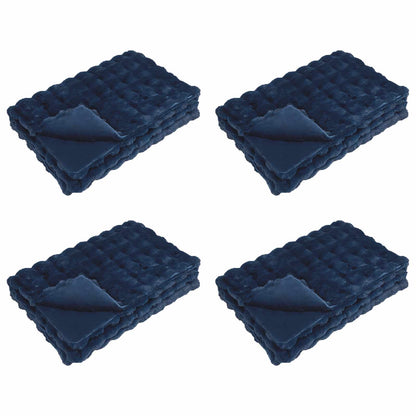 vidaXL Faux Rabbit Fur Blanket 4 pcs Marine Blue 150 x 220 cm