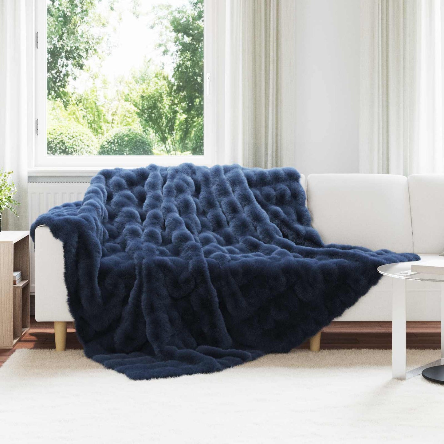 vidaXL Anti-Slip Faux Rabbit Fur Blanket Olite 4 pcs Marine Blue