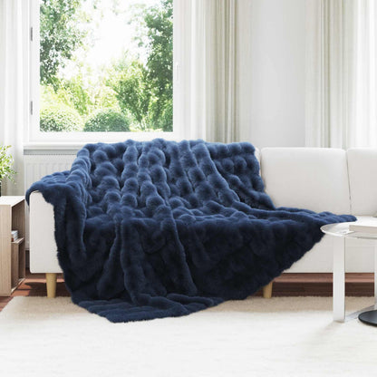 vidaXL Anti-Slip Faux Rabbit Fur Blanket Olite 4 pcs Marine Blue