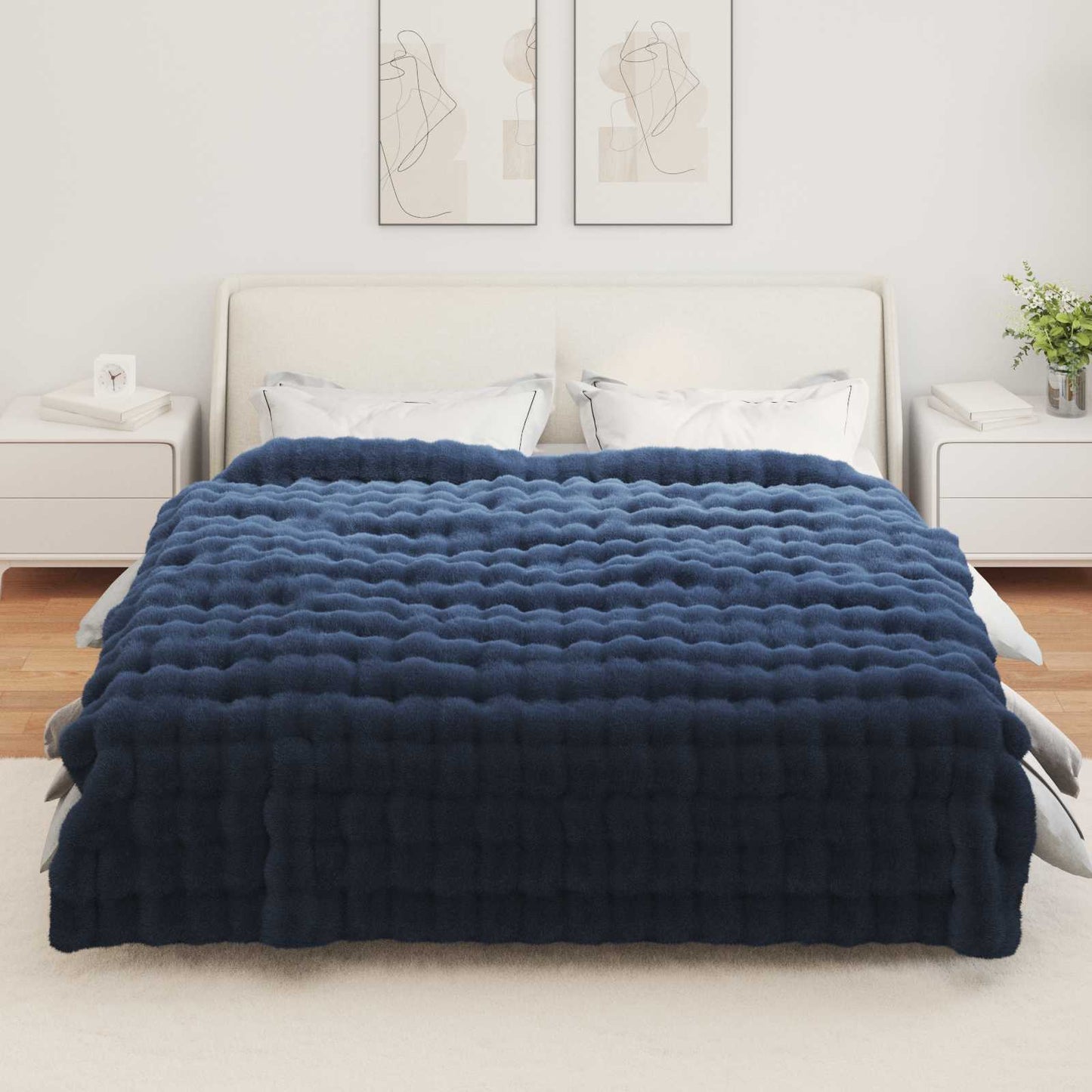 vidaXL Anti-Slip Faux Rabbit Fur Blanket Olite 4 pcs Marine Blue