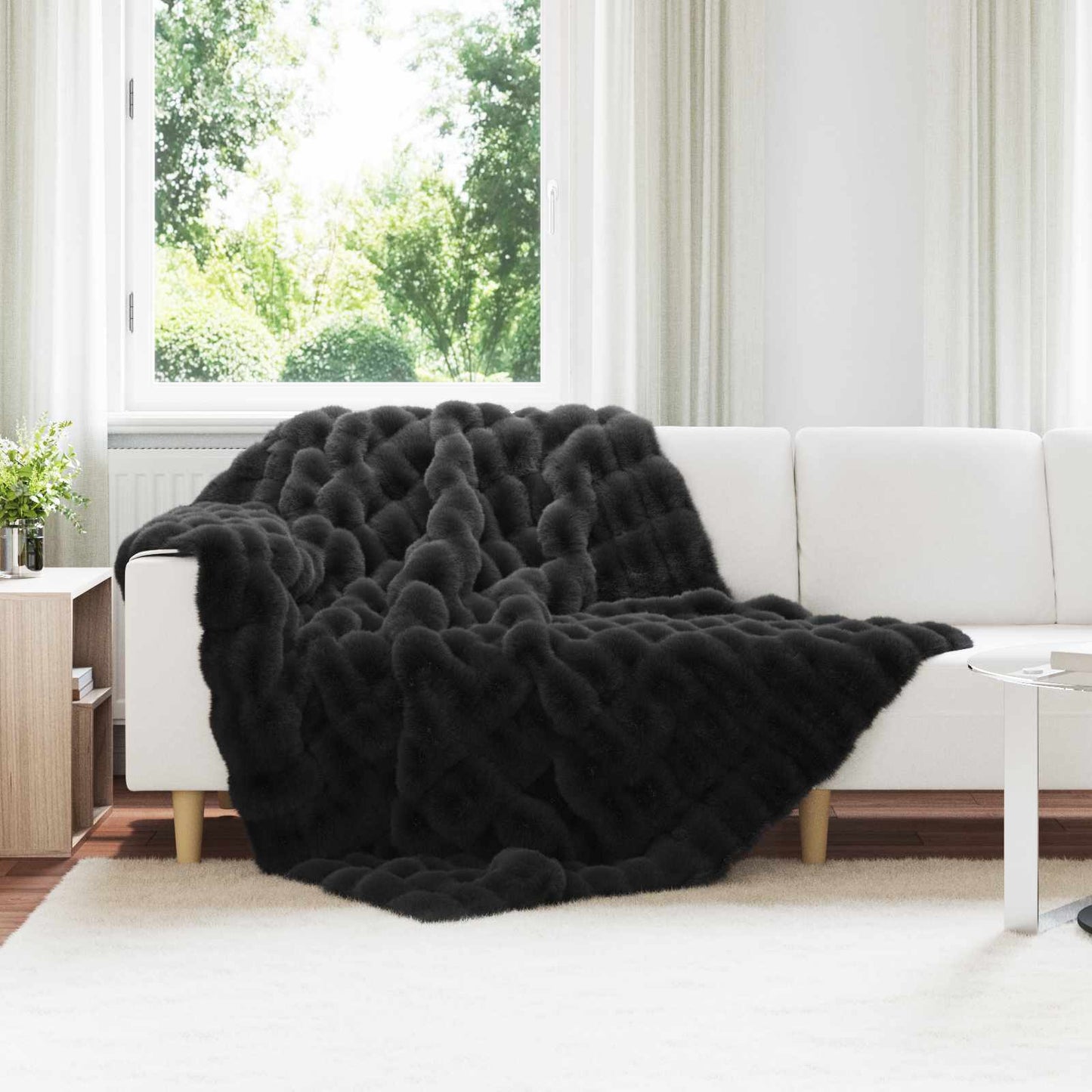 vidaXL Anti-Slip Faux Rabbit Fur Blanket Olite Black 150 x 220 cm