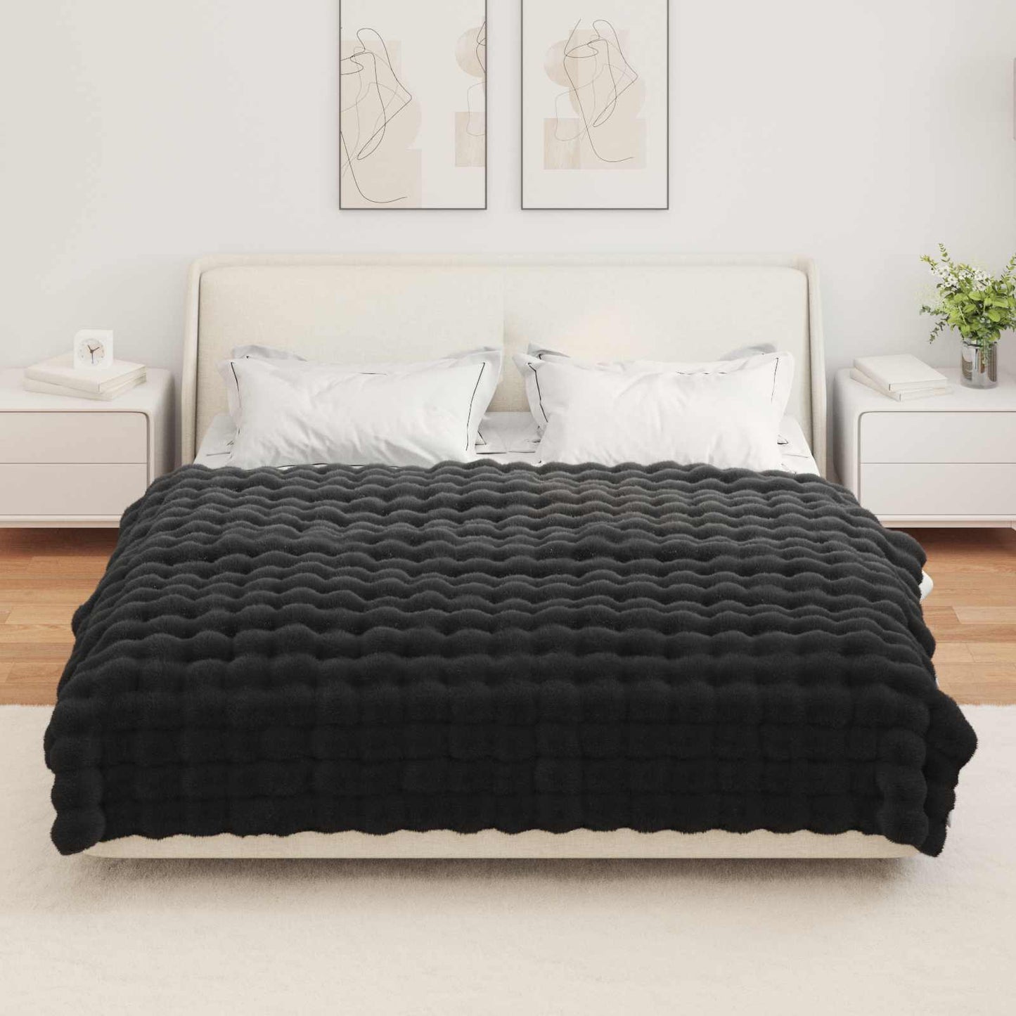 vidaXL Anti-Slip Faux Rabbit Fur Blanket Olite Black 150 x 220 cm