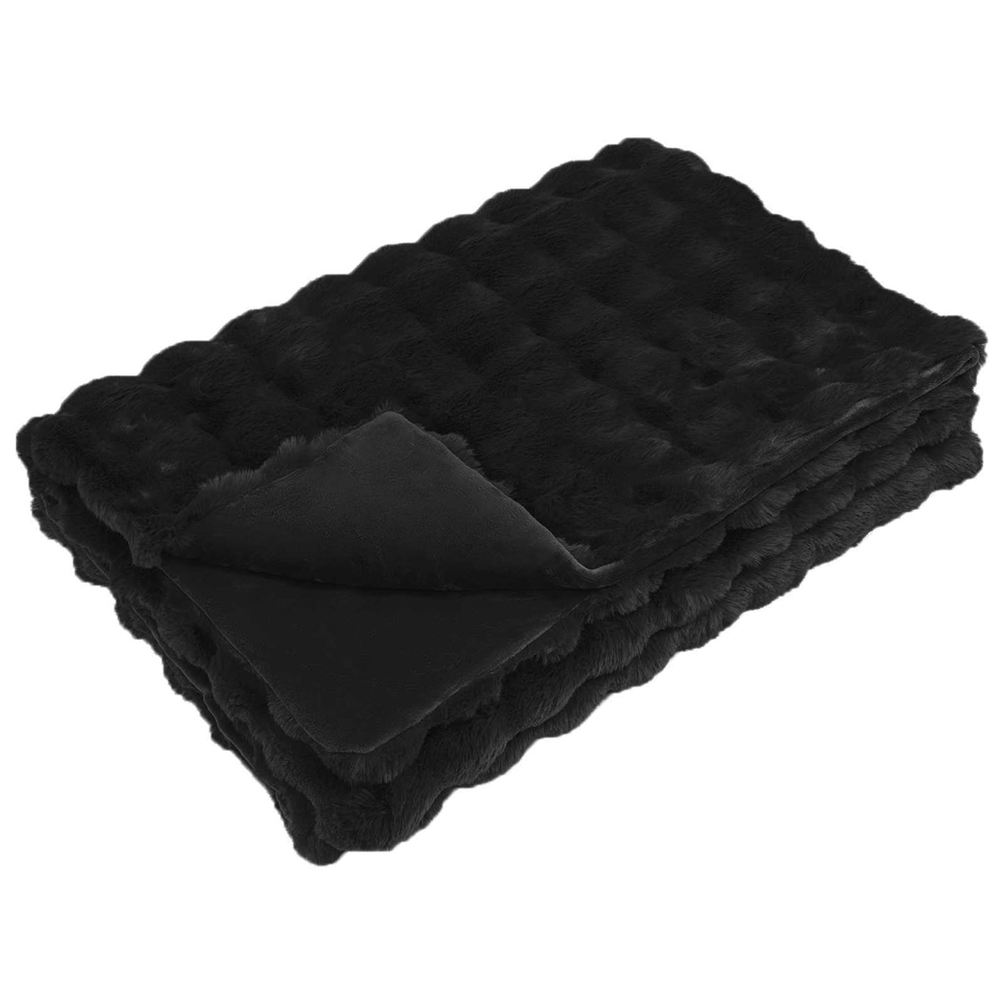 vidaXL Anti-Slip Faux Rabbit Fur Blanket Olite Black 220 x 240 cm