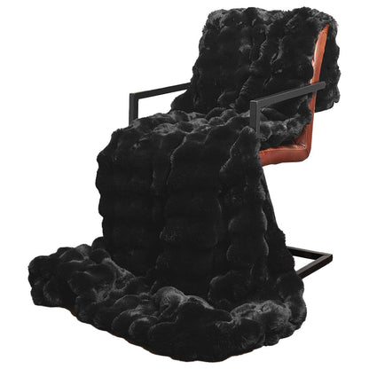 vidaXL Anti-Slip Faux Rabbit Fur Blanket Olite Black 220 x 240 cm