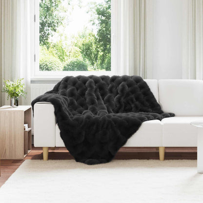 vidaXL Anti-Slip Faux Rabbit Fur Blanket Olite 4 pcs Black Polyester
