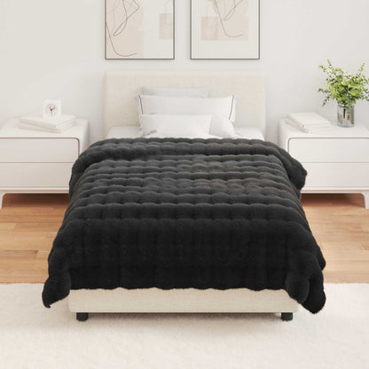 vidaXL Anti-Slip Faux Rabbit Fur Blanket Olite 4 pcs Black Polyester