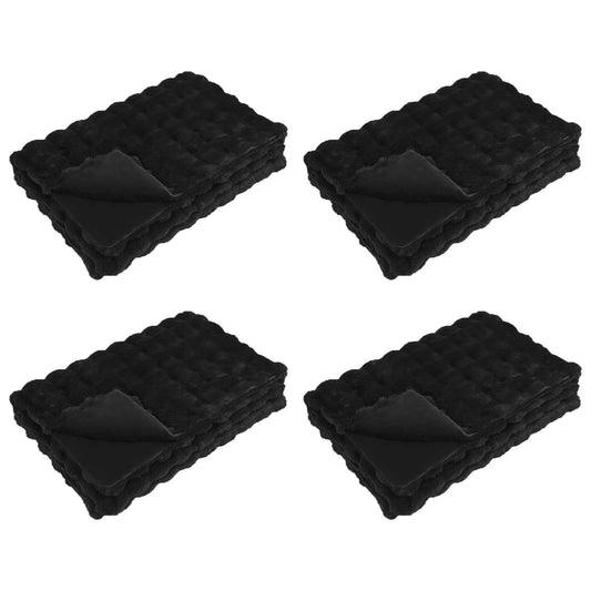 vidaXL Anti-Slip Faux Rabbit Fur Blanket Olite 4 pcs Black Polyester