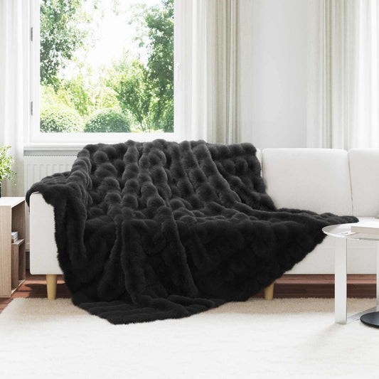 vidaXL Faux Rabbit Fur Blanket 4 pcs Black 220 x 240 cm Polyester