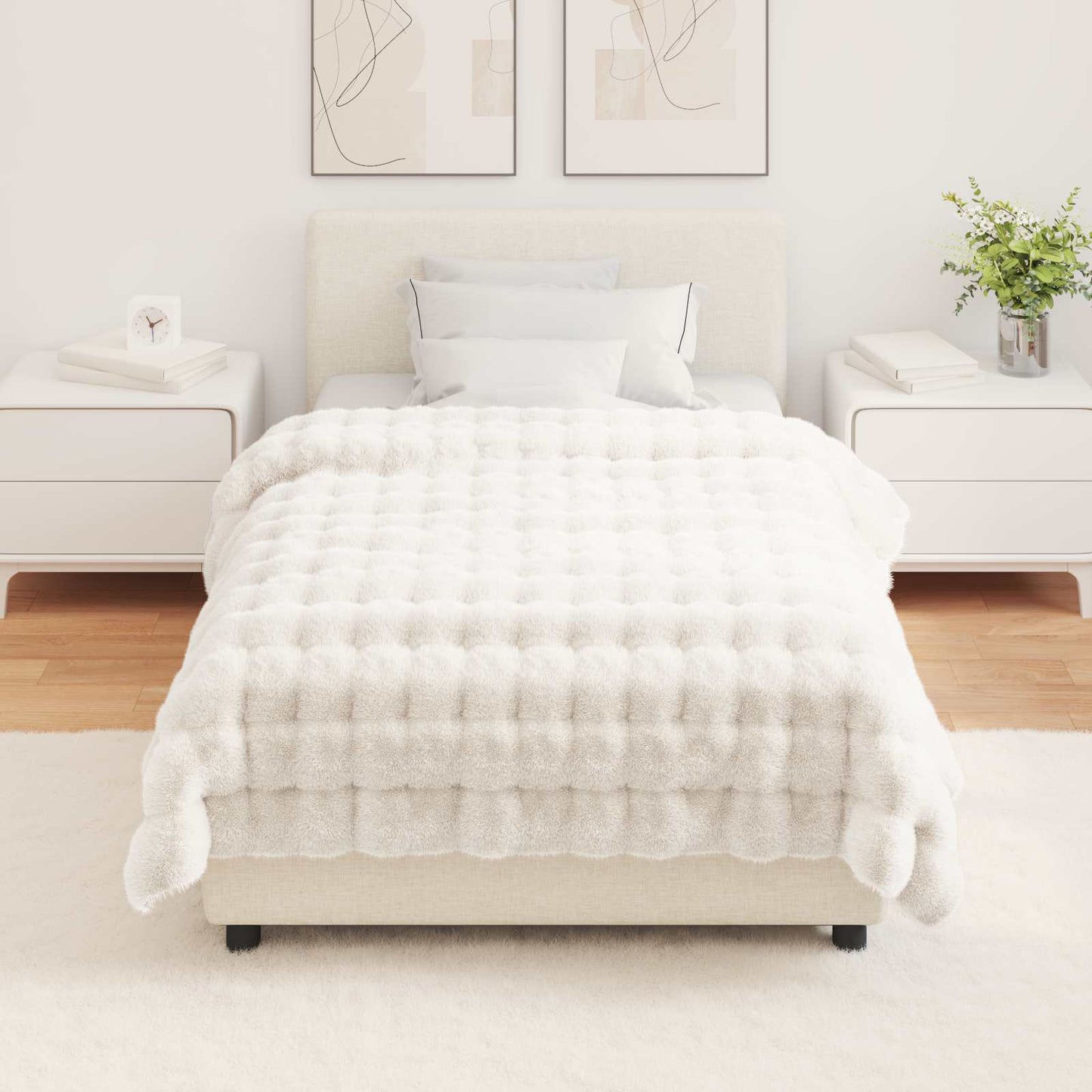 vidaXL Anti-Slip Faux Rabbit Fur Blanket Olite White 130 x 150 cm