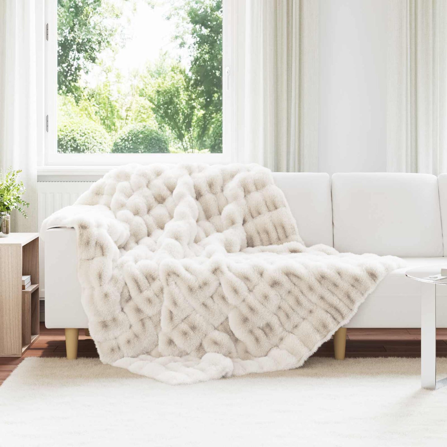 vidaXL Anti-Slip Faux Rabbit Fur Blanket Olite White 150 x 220 cm