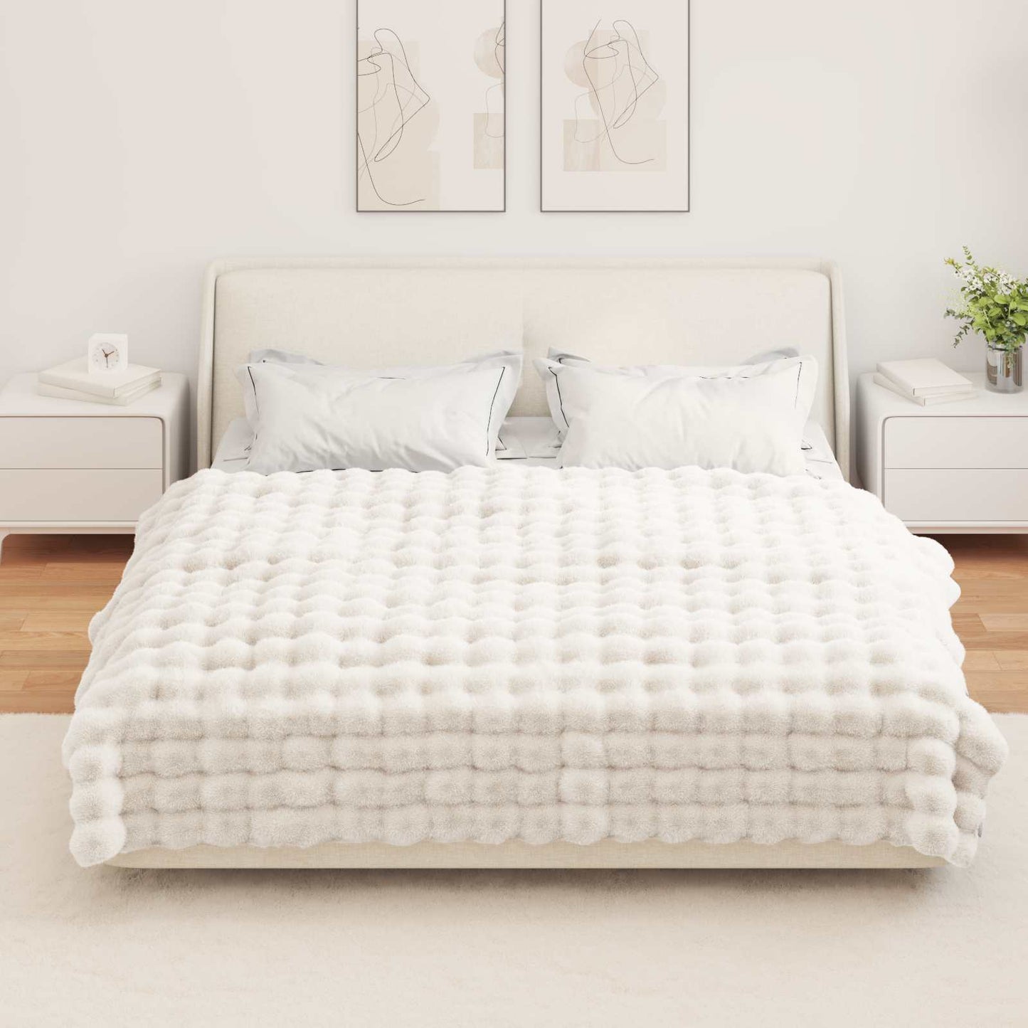 vidaXL Anti-Slip Faux Rabbit Fur Blanket Olite White 150 x 220 cm