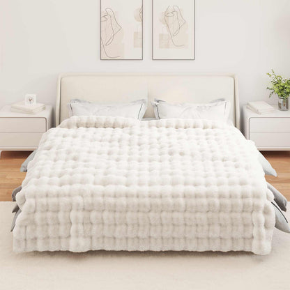 vidaXL Faux Rabbit Fur Blanket 4 pcs White 220 x 240 cm Polyester