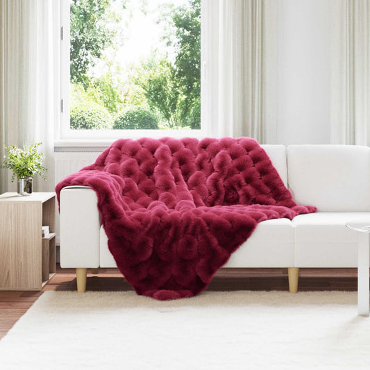 vidaXL Anti-Slip Faux Rabbit Fur Blanket Olite Bordeaux Red Polyester