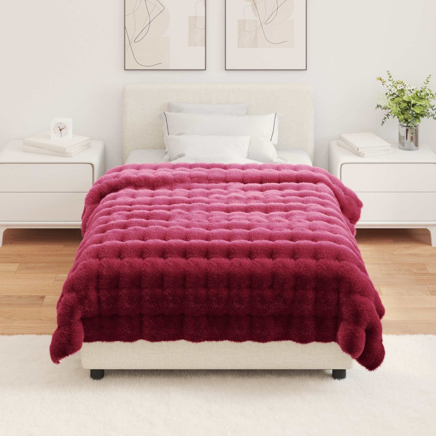 vidaXL Anti-Slip Faux Rabbit Fur Blanket Olite Bordeaux Red Polyester