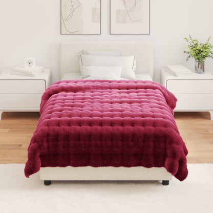 vidaXL Anti-Slip Faux Rabbit Fur Blanket Olite Bordeaux Red Polyester