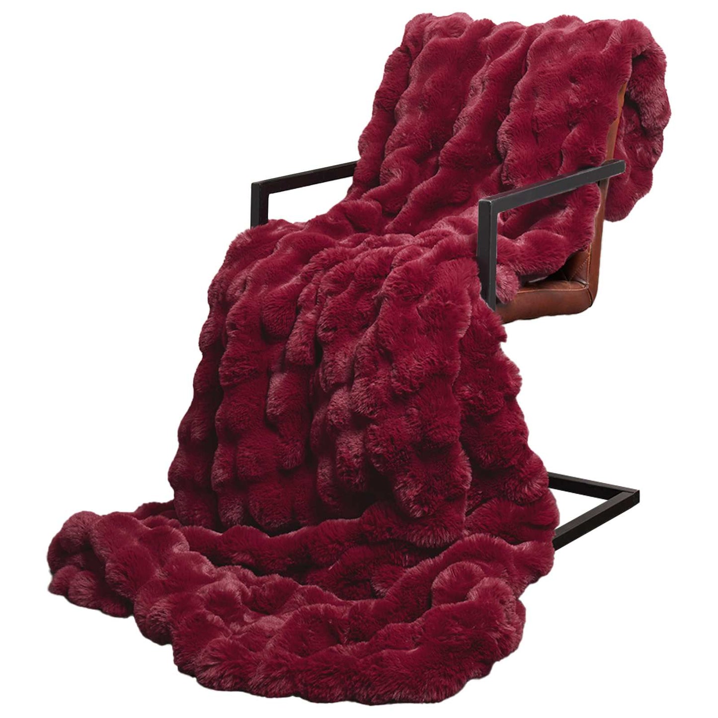 vidaXL Anti-Slip Faux Rabbit Fur Blanket Olite Bordeaux Red Polyester