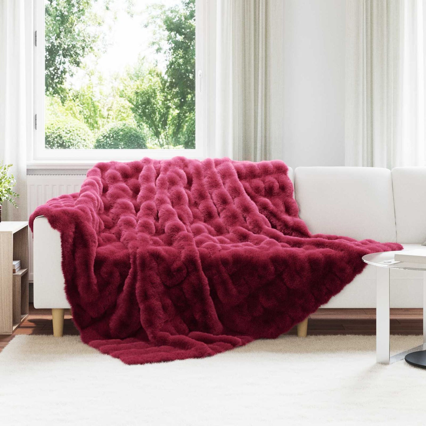 vidaXL Anti-Slip Faux Rabbit Fur Blanket Olite Bordeaux Red Polyester