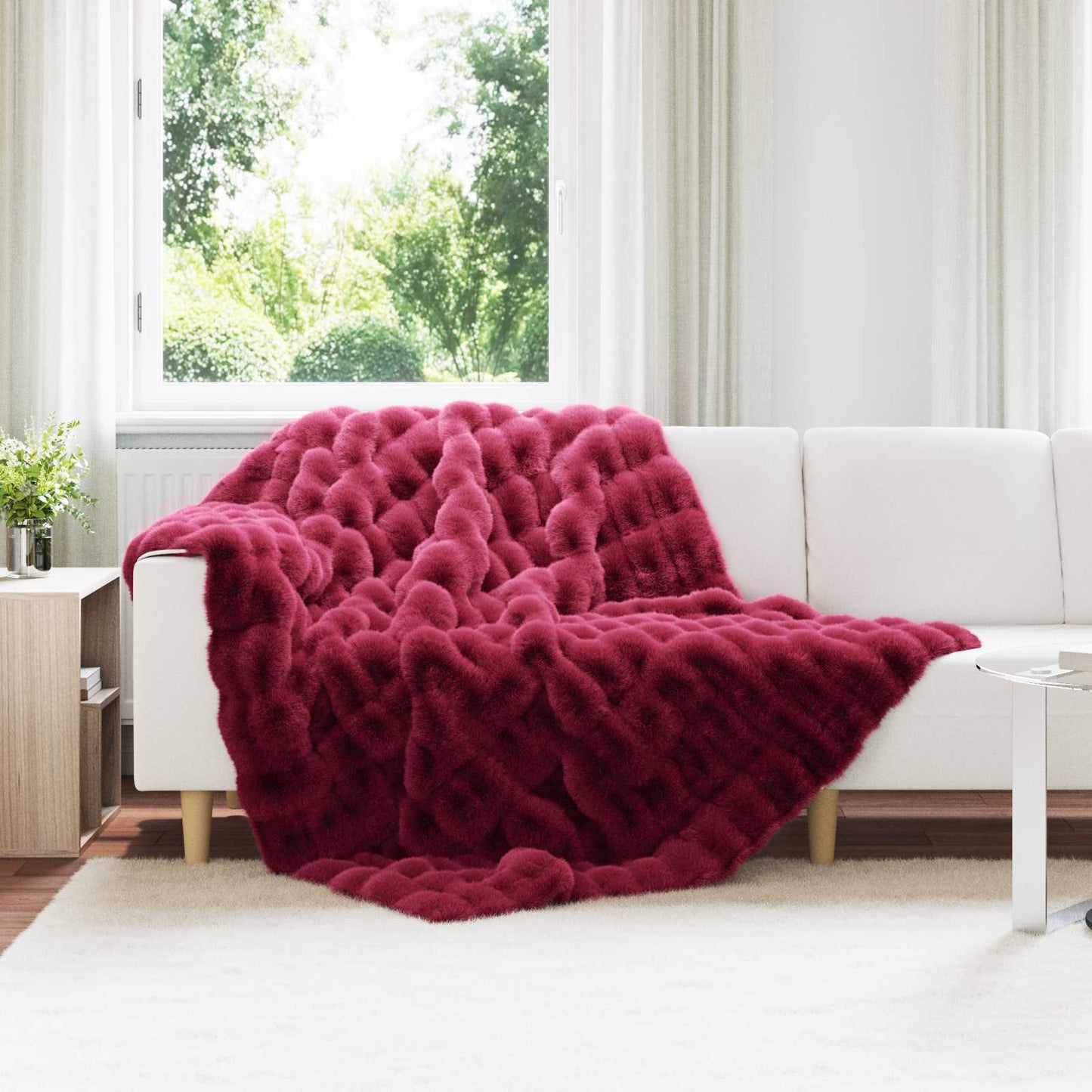 vidaXL Faux Rabbit Fur Blanket 4 pcs Bordeaux Red 150 x 220 cm