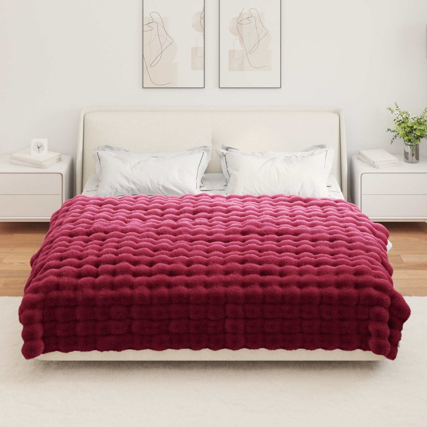 vidaXL Faux Rabbit Fur Blanket 4 pcs Bordeaux Red 150 x 220 cm