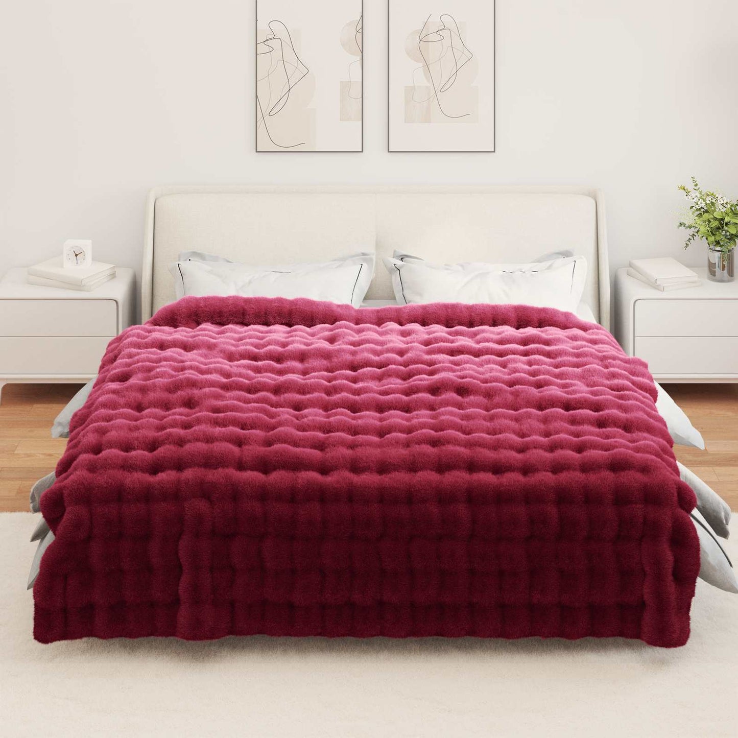 vidaXL Faux Rabbit Fur Blanket 4 pcs Bordeaux Red 220 x 240 cm