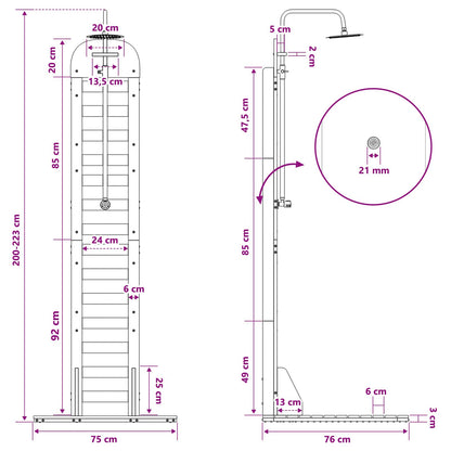 vidaXL Outdoor Shower 223 cm Solid Pine Wood and Stainless Steel