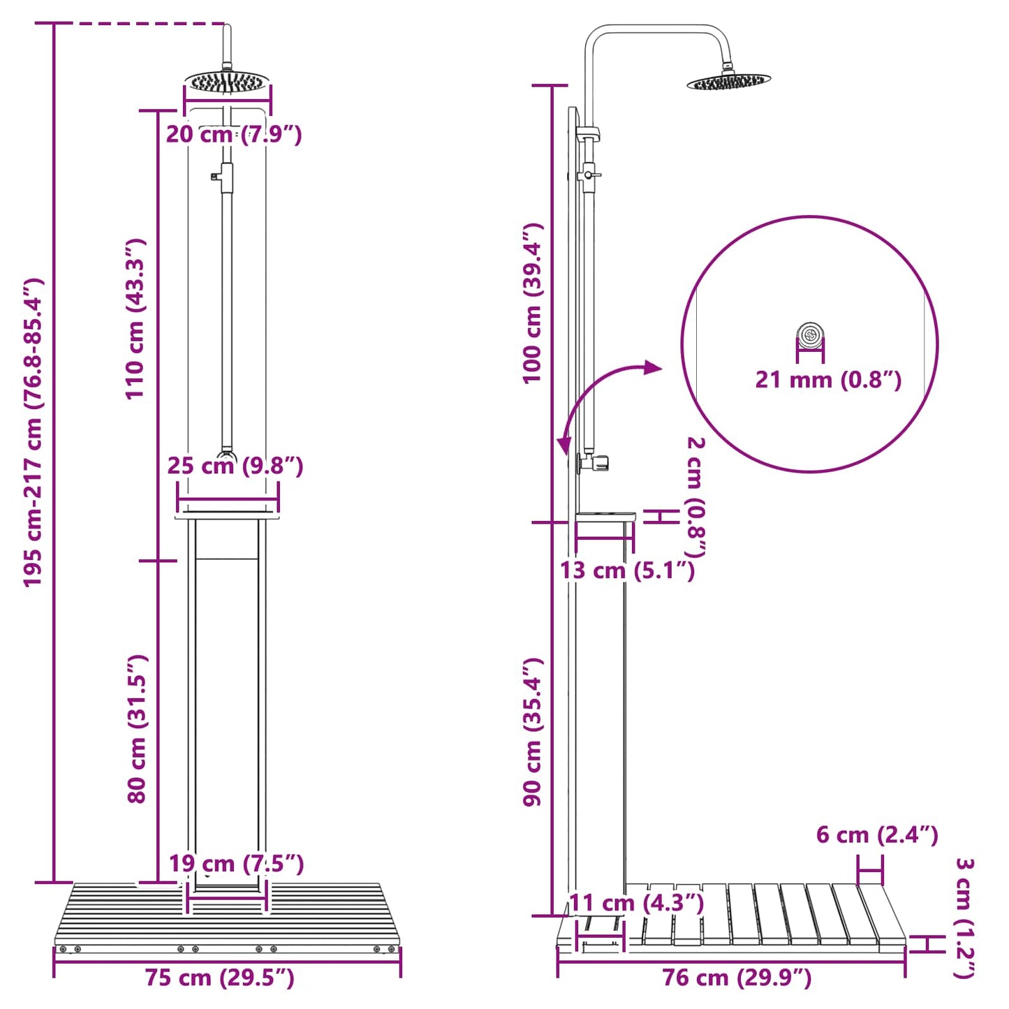 vidaXL Outdoor Shower Natural 75 x 76 x 217 cm Solid Douglas Wood